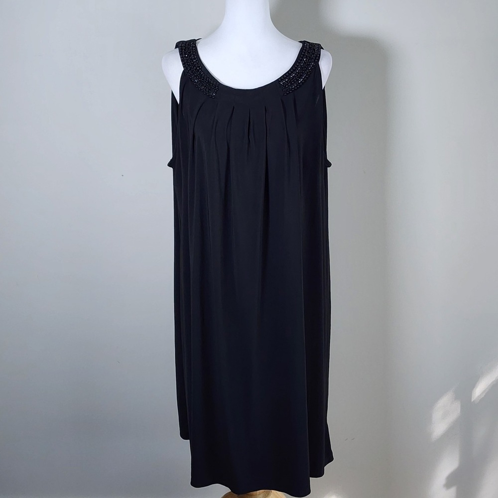 Light Up The Room Beaded Shift Dress Womens 1X Black Formal Event Cocktail Party